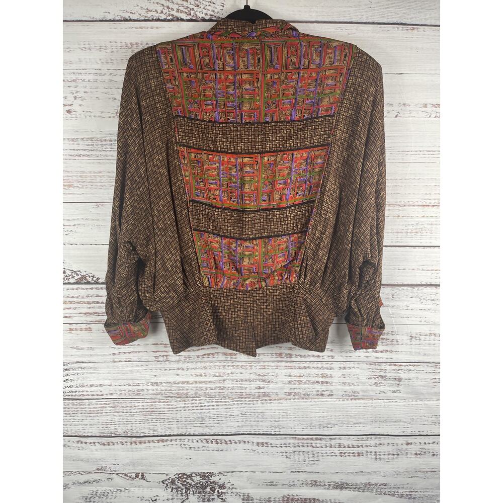 Vintage Platinum Jacket Women's Size M Brown Abstract Zip Up Padded Shoulder 90s - Picture 7 of 7